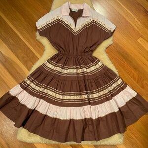 Vintage Peggy Lee brown and pink collared dress